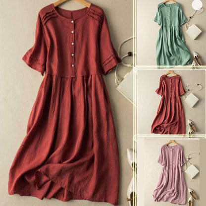 💘-Rövid ujjú pamutvászon ingruha retró stílusban