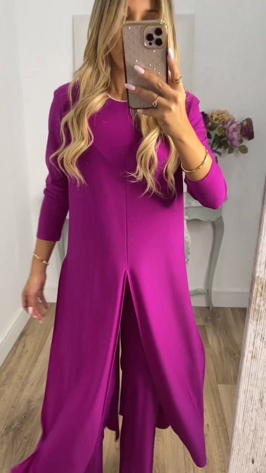 🎁Elegáns 2 részes öltöny hosszú felsővel és hozzáillő nadrággal