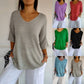🔥2025 új stílus🥰 Egyszínű kötött felső, hegyes nyakkivágással.