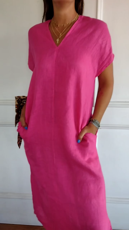 💕  Laza lenvászon egyszínű ruha