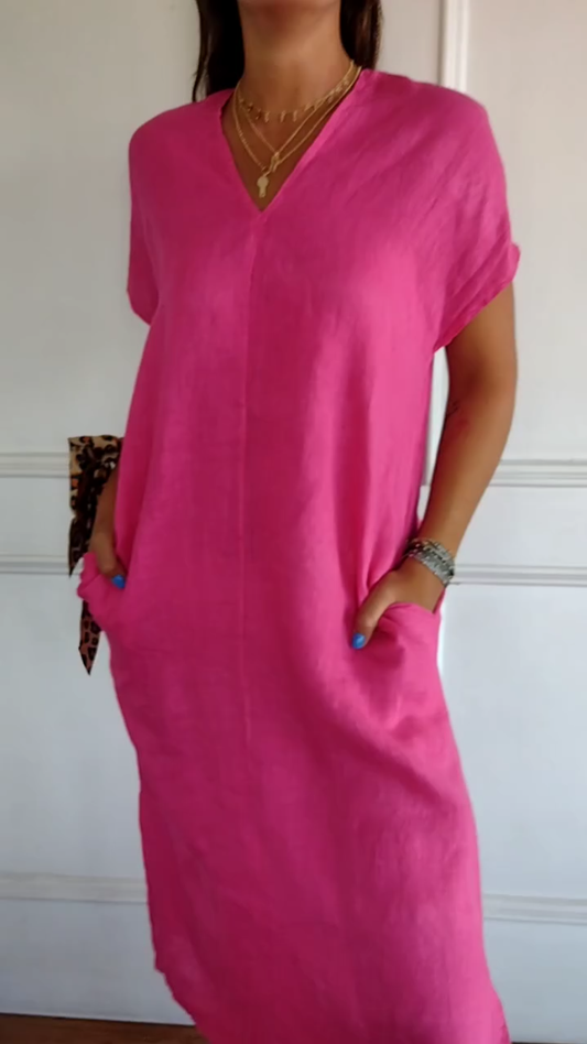 💕  Laza lenvászon egyszínű ruha