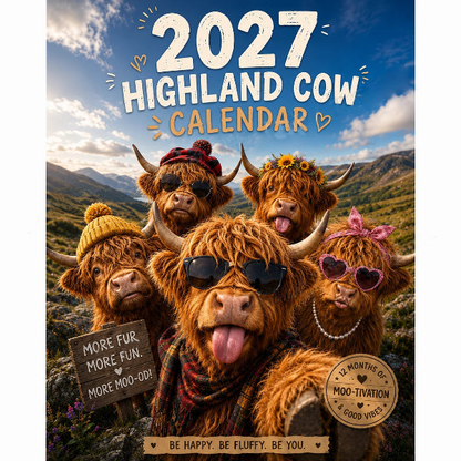 ✨️Meglepetés: 60% kedvezmény！💥Mindössze ￡7,99 darabja🐮2027 májusában virágzó szerencsét kívánunk neked！🔥2027-es vicces skót tehén fali naptár | A4-es falinaptár |