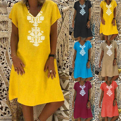 Tavaszi és nyári új egyszínű vászonruhák