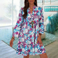🌸Virágos nyomtatás V-nyak 3/4 ujjú alkalmi strandruha