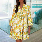 🌸Virágos nyomtatás V-nyak 3/4 ujjú alkalmi strandruha