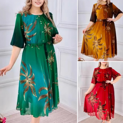 Retro-printelt midi ruha 3/4-es ujjakkal