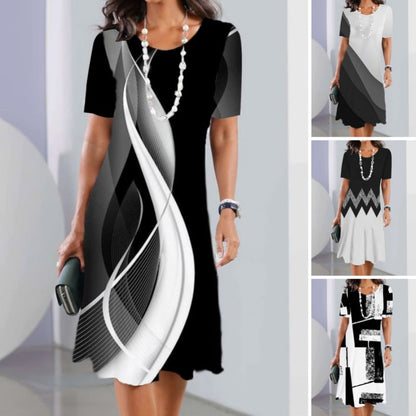 Női alkalmi ruhák 3D nyomtatással és kerek nyakkivágással