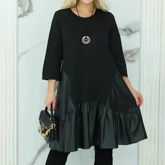 【S-4XL】👗Női kerek nyakú ruha rakott szegéllyel