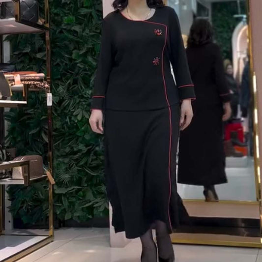 👗Női elegáns fekete felső és szoknya kétrészes szett