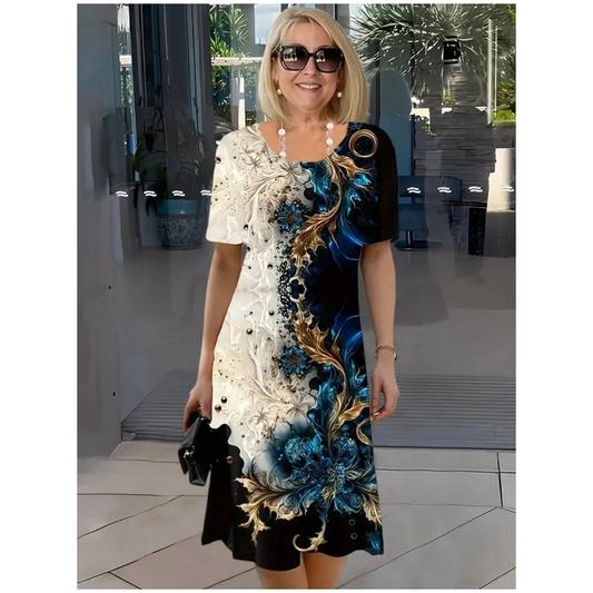 👗 Elegáns ruha háromdimenziós virágmintával✨