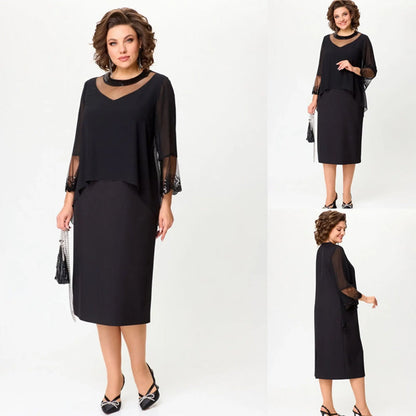 【S-4XL】✨Női elegáns fekete 3/4 ujjú hüvelyes ruhák