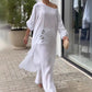 Női divat egyszínű egyszínű ferde váll hosszú felső és nadrág kétrészes készlet