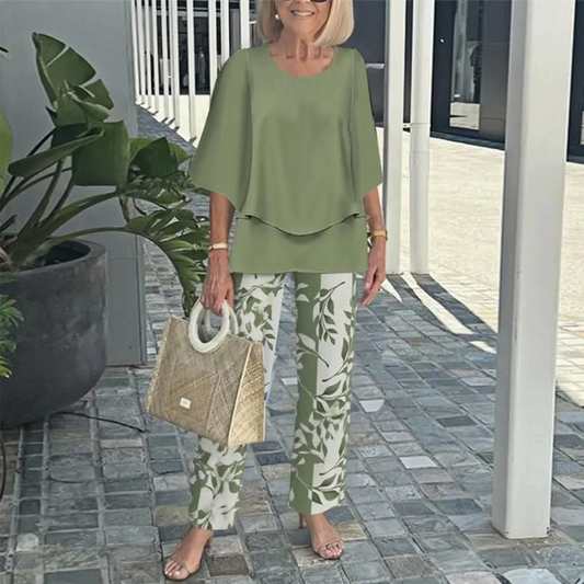 🔥 Nyomtatott nadrág és kerek nyakú felső szett