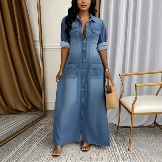 Női button down farmer laza ruhák