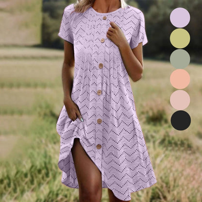 🔥Női ruha rövid ujjakkal és gombokkal elől