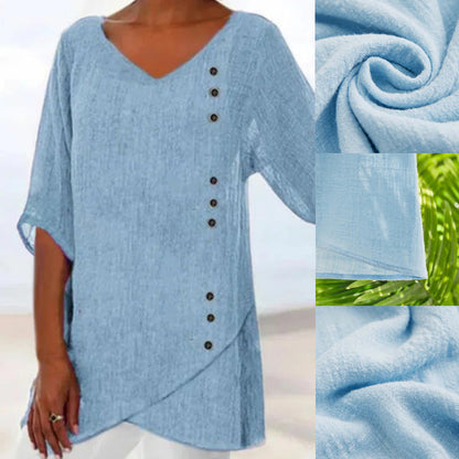 🔥Női 100% lenvászonból készült v-nyakú felső