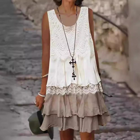 Női stílusos patchwork ujjatlan ruha