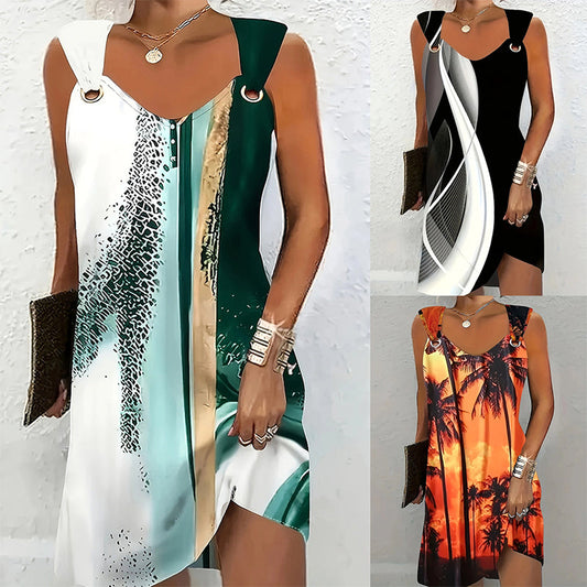 【S-2XL】🌺Széles pántos nyomtatott midi ruha