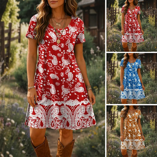 Női etnikai mintás rövid ujjú ruha