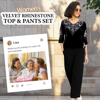 💎Női szett bársony blúz kristályokkal és nadrág