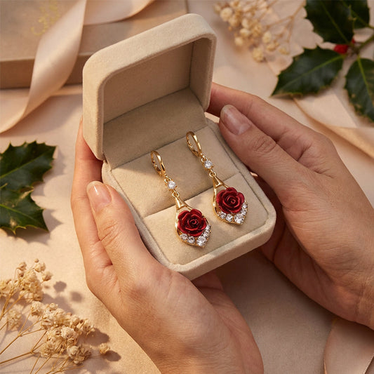 🌹✨Elegáns vörös rózsás lógós fülbevaló