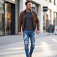 👖Férfi stílusos, szakadt skinny farmer
