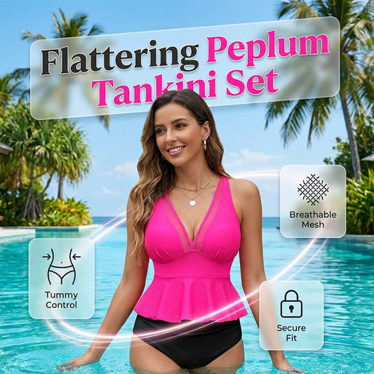 🌊👙Női Peplum Tankini Szett Alulművel