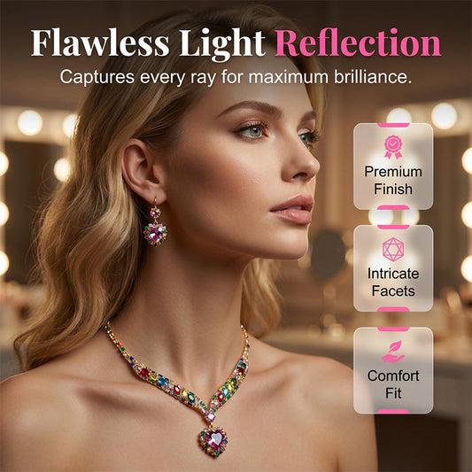 💎✨ Csillogó szív alakú ékszerszett – 📿 nyaklánc és fülbevaló, elegáns, könnyű 💃🎁