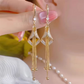 ✨ Elegáns, geometrikus rojtos fülbevalók – rombusz alakúak, strasszokkal és arany díszekkel díszítve 💎