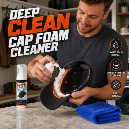 🧢 Öblítés nélküli baseball-sapka habtisztító – Mélyreható spray, izzadságfolt- és poreltávolító ✨