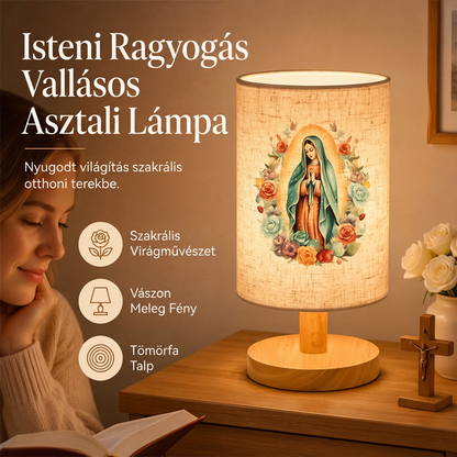 Szűz Mária mintás fa asztali lámpa