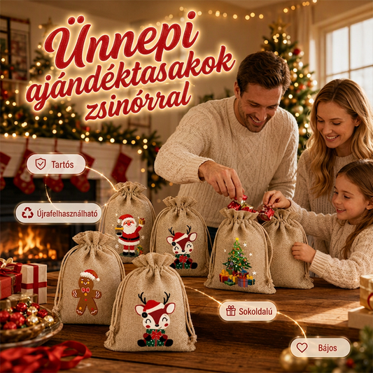 🎄🎁 Karácsonyi ajándékzsákok zsinórral – gyors és elegáns ajándékcsomagolás ✨