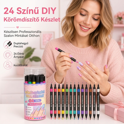 🎨💅 24 Színű Körömdíszítő Toll: Kreatív Minták + Kétvégű Kialakítás! 🎉