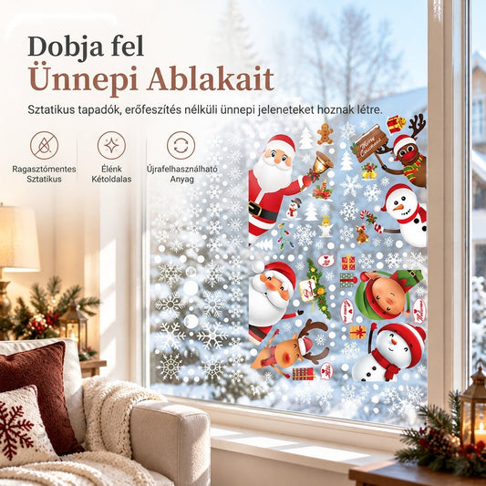 🎅🎄 Karácsonyi PVC statikus ablakmatricák – Könnyen felragasztható, ünnepi dekoráció ✨
